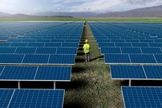 Engineer walking in solar farm