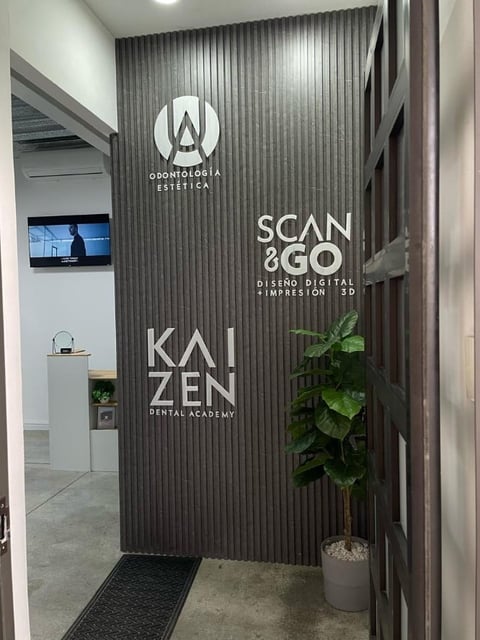 Modern dental clinic entrance with business signage